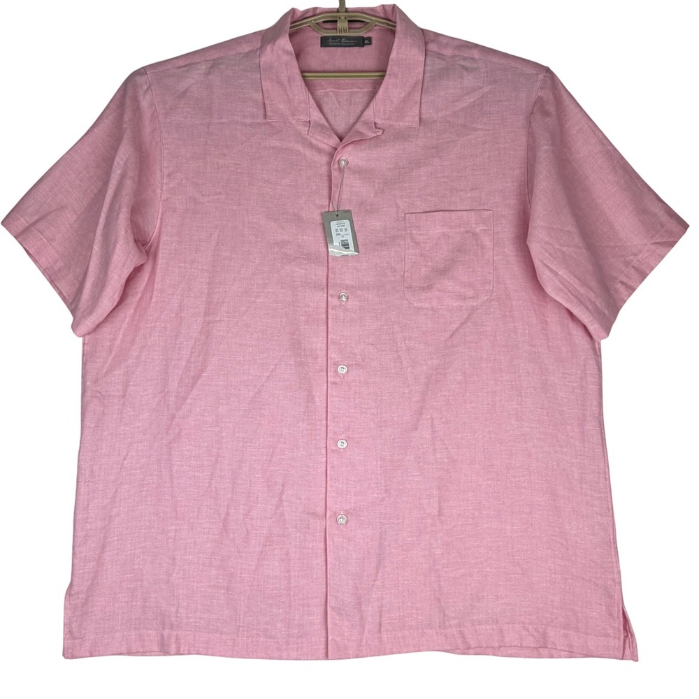 Daniel Cremieux Shirt Mens XL Pink Linen Tencel Herringbone Camp Collar NWT
